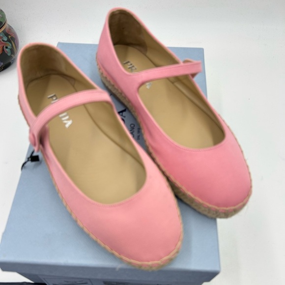 Prada Shoes - Women's Prada, pink canvas, Mary, Jane Flats size 37 made in Italy